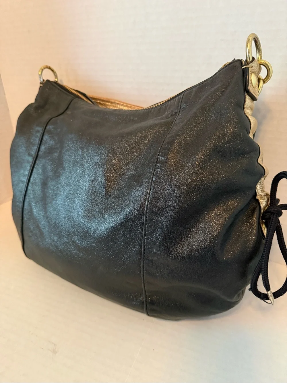 Coach Black Leather Hobo with Gold Hardware